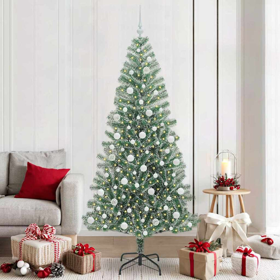 Kunstmatige Kerstboom Sneeuw Gevlochten met LED Licht 210 cm