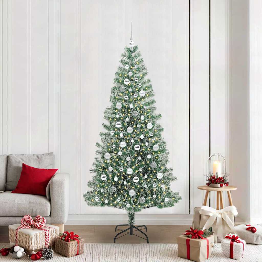 Kunstmatige Kerstboom Sneeuw Gevlochten met LED Licht 210 cm