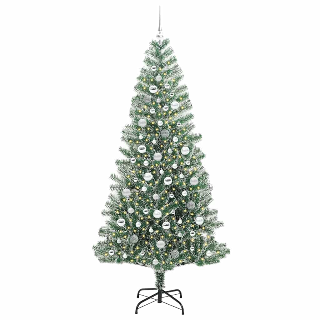 Kunstmatige Kerstboom Sneeuw Gevlochten met LED Licht 210 cm