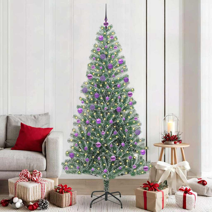 Kunstmatige Kerstboom Sneeuw Gevlochten met LED Licht 210 cm