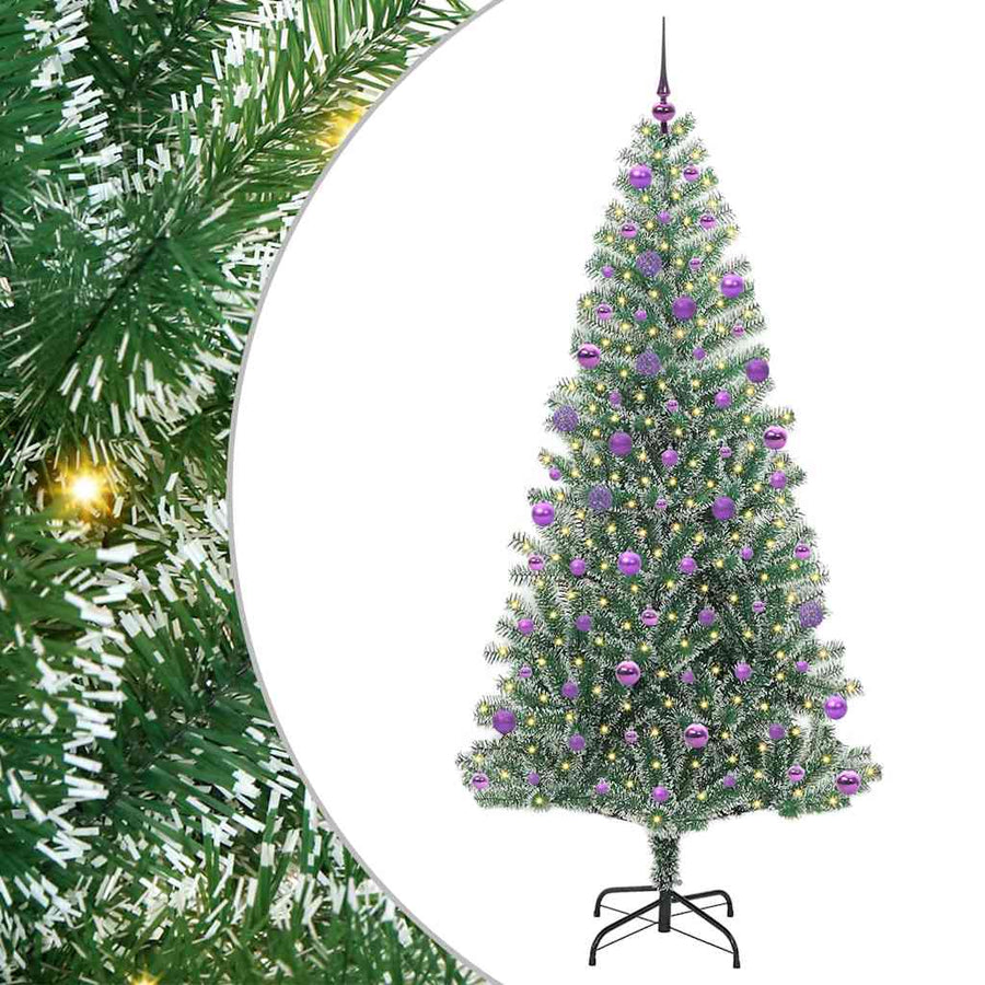 Kunstmatige Kerstboom Sneeuw Gevlochten met LED Licht 210 cm
