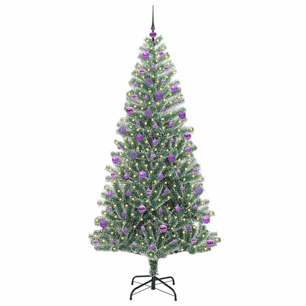 Kunstmatige Kerstboom Sneeuw Gevlochten met LED Licht 210 cm