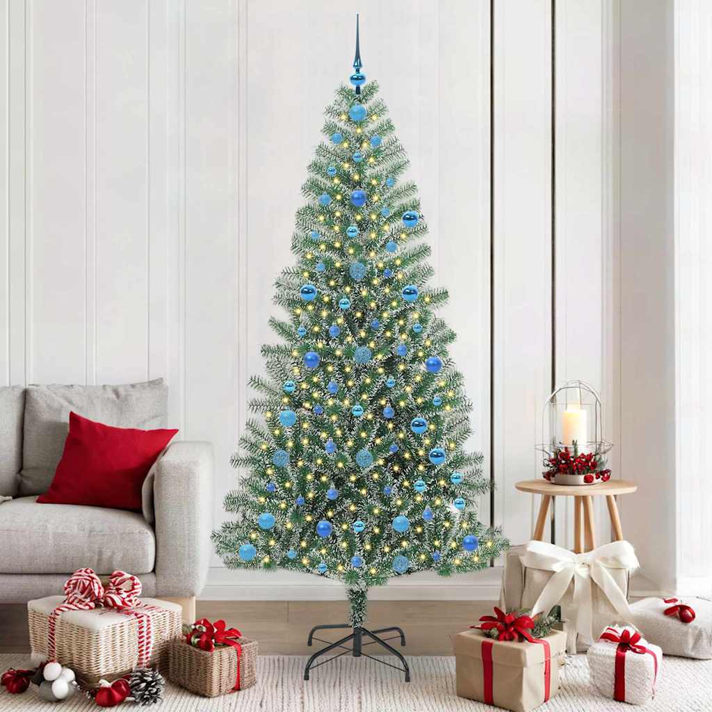 Kunstmatige Kerstboom Sneeuw Gevlochten met LED Licht 210 cm
