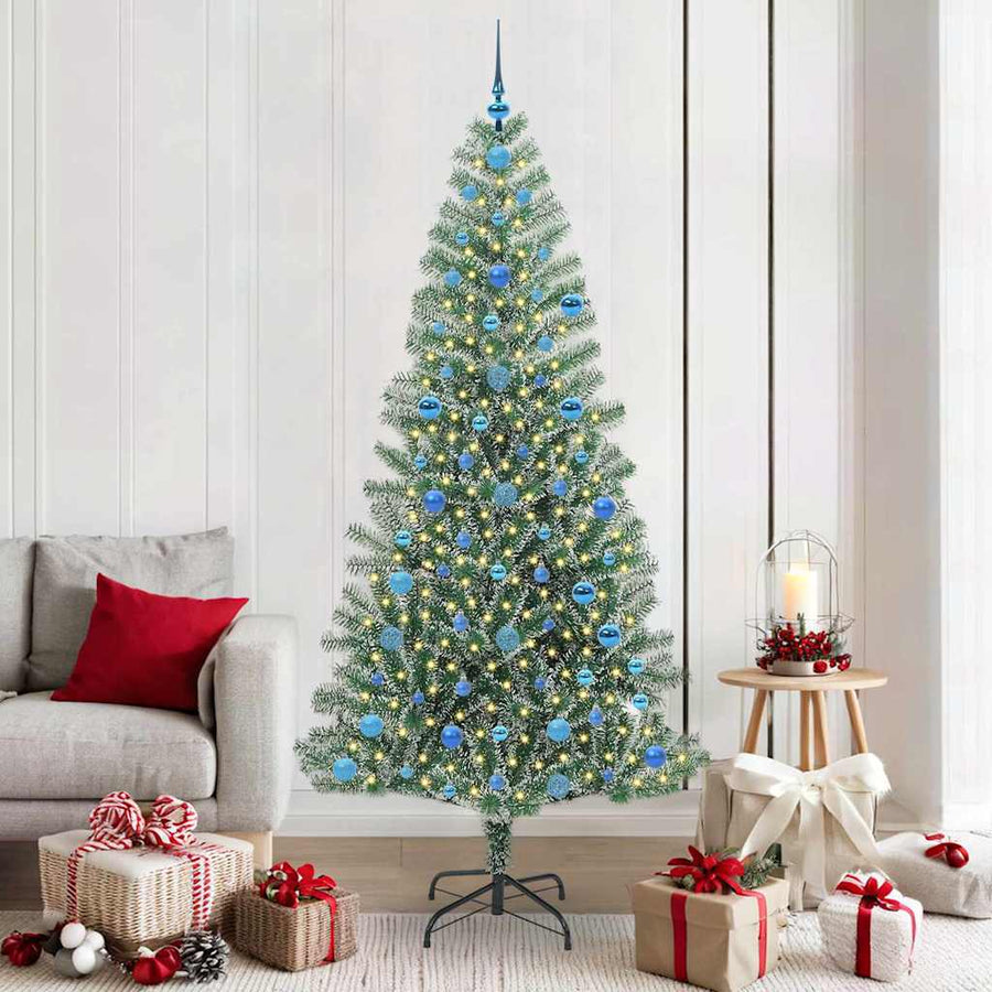Kunstmatige Kerstboom Sneeuw Gevlochten met LED Licht 210 cm