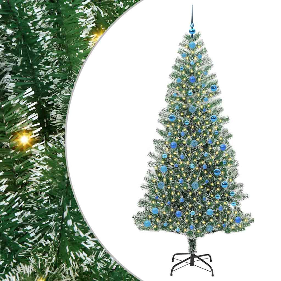 Kunstmatige Kerstboom Sneeuw Gevlochten met LED Licht 210 cm