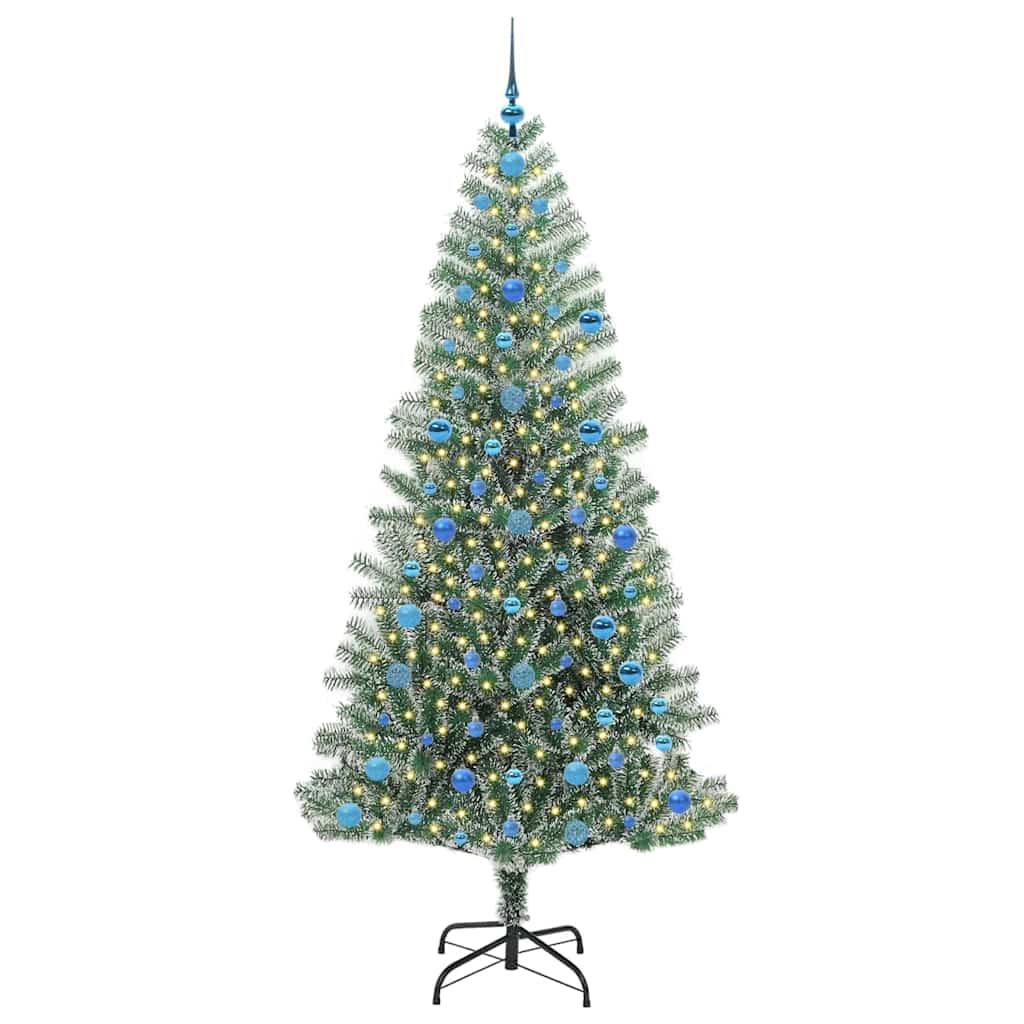 Kunstmatige Kerstboom Sneeuw Gevlochten met LED Licht 210 cm