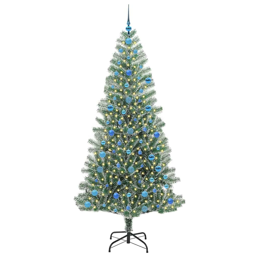 Kunstmatige Kerstboom Sneeuw Gevlochten met LED Licht 210 cm