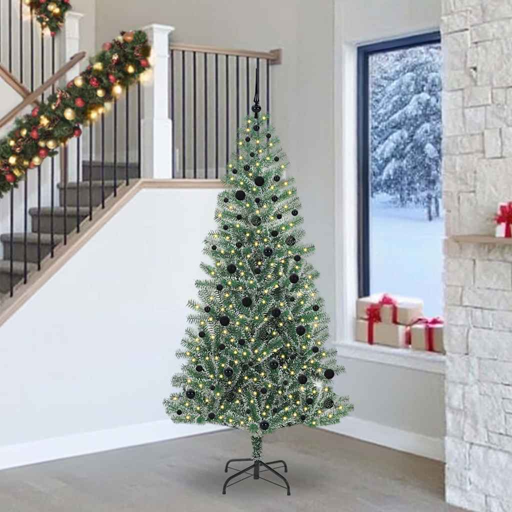 Kunstmatige Kerstboom Sneeuw Gevlochten met LED Licht 240 cm