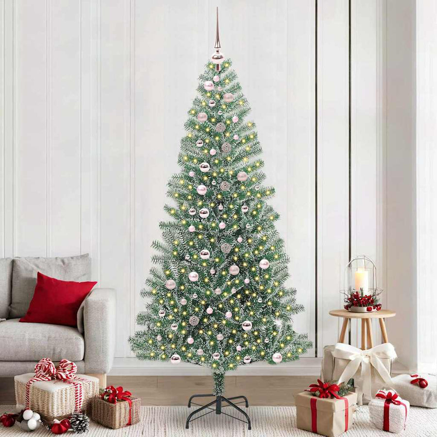 Kunstmatige Kerstboom Sneeuw Gevlochten met LED Licht 240 cm