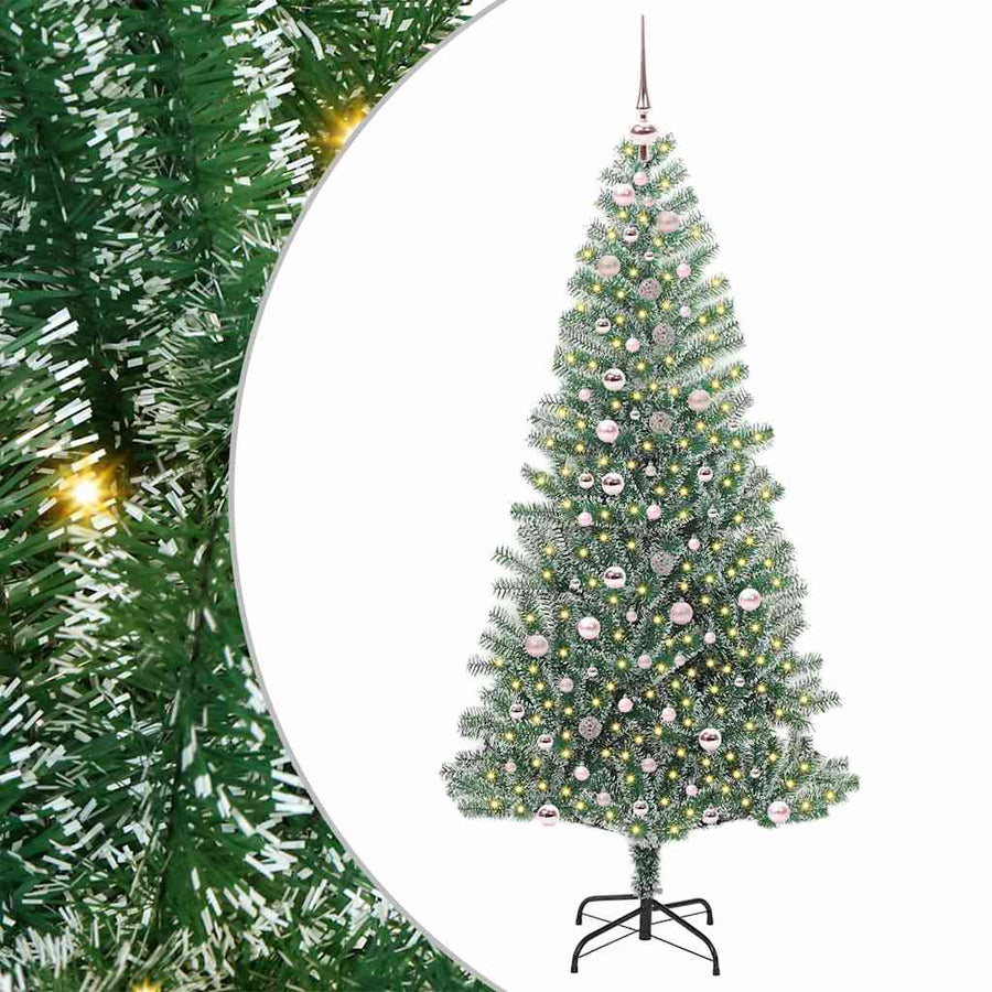 Kunstmatige Kerstboom Sneeuw Gevlochten met LED Licht 240 cm
