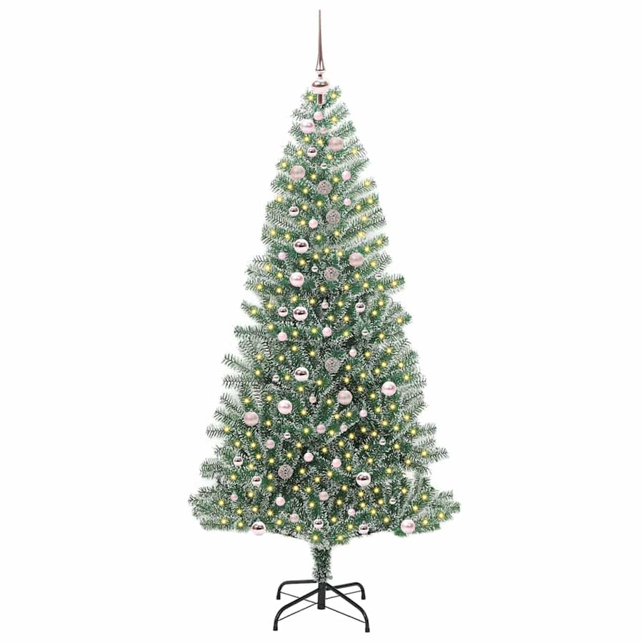 Kunstmatige Kerstboom Sneeuw Gevlochten met LED Licht 240 cm