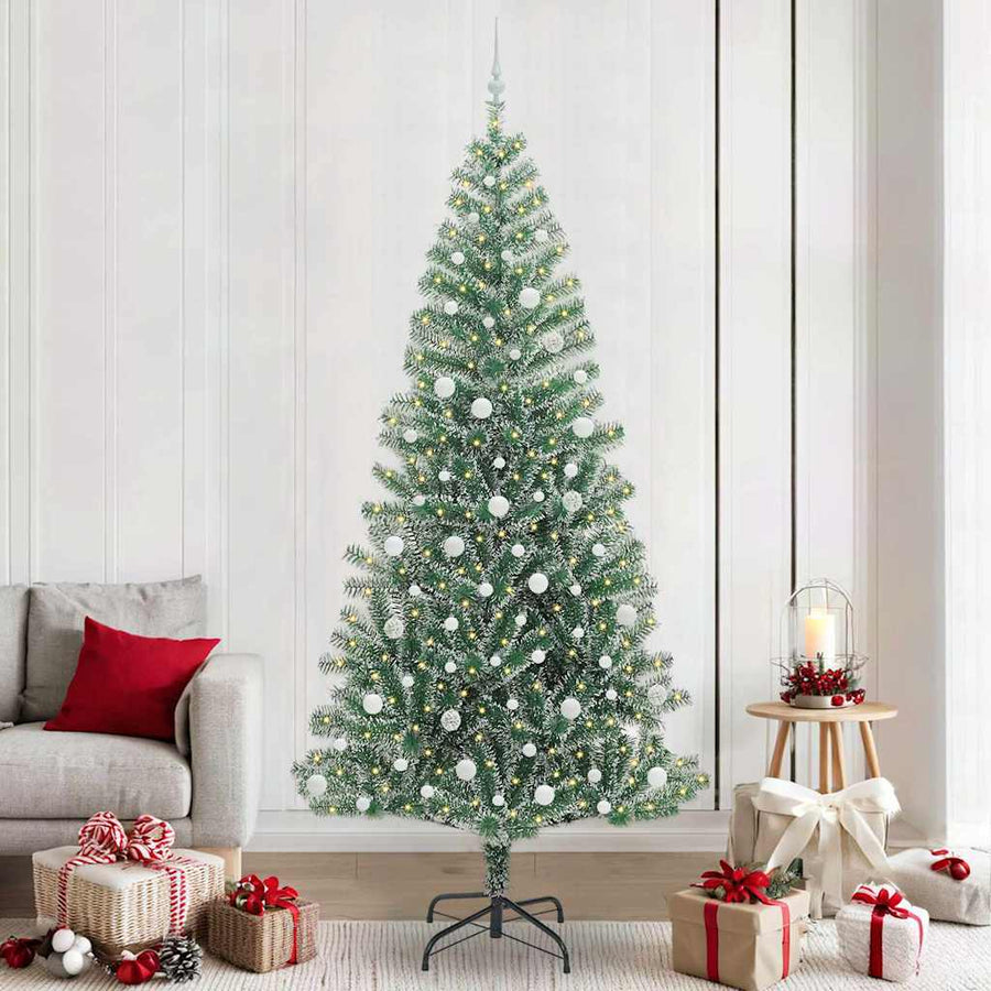 Kunstmatige Kerstboom Sneeuw Gevlochten met LED Licht 240 cm