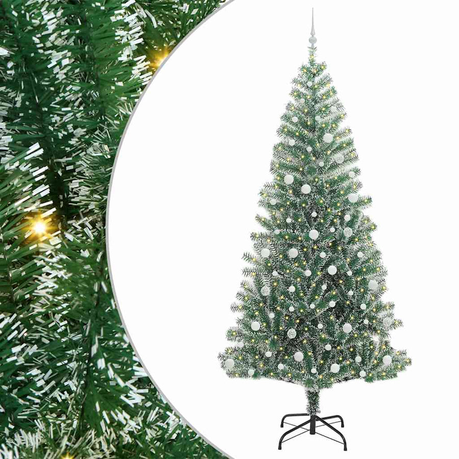 Kunstmatige Kerstboom Sneeuw Gevlochten met LED Licht 240 cm