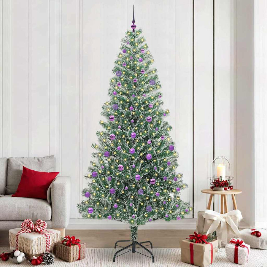 Kunstmatige Kerstboom Sneeuw Gevlochten met LED Licht 240 cm