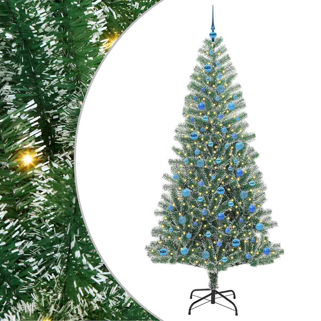 Kunstmatige Kerstboom Sneeuw Gevlochten met LED Licht 240 cm