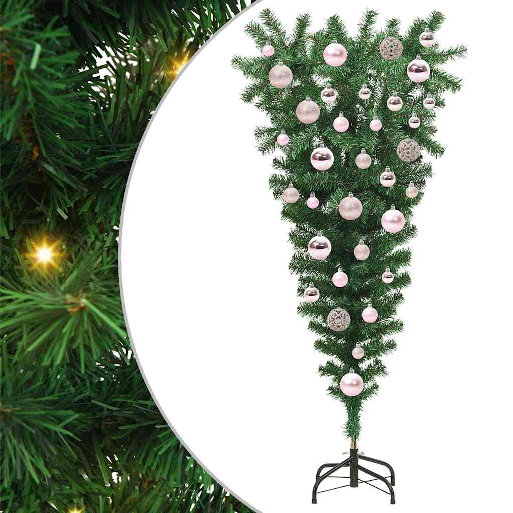 Ondersteboven Kunstkerstboom met Ballenset Groen 120 cm PVC