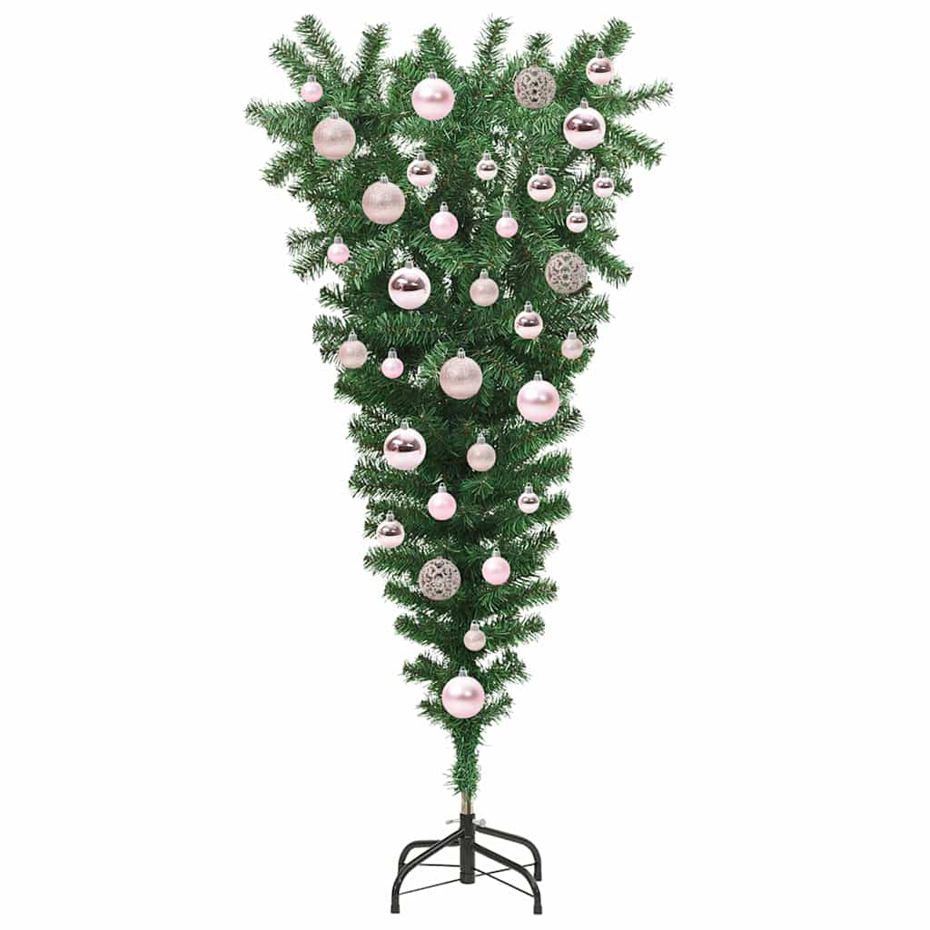 Ondersteboven Kunstkerstboom met Ballenset Groen 120 cm PVC
