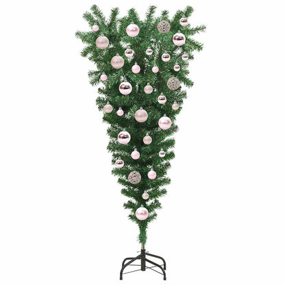 Ondersteboven Kunstkerstboom met Ballenset Groen 120 cm PVC