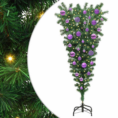Ondersteboven Kunstkerstboom met Ballenset Groen 120 cm PVC