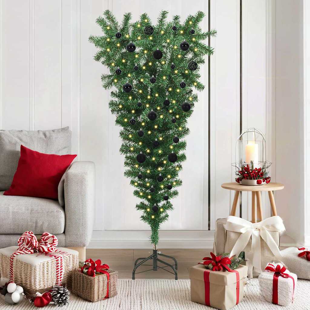 Opwaarts omgekeerde kunstkerstboom met ballenset Groen 150 cm