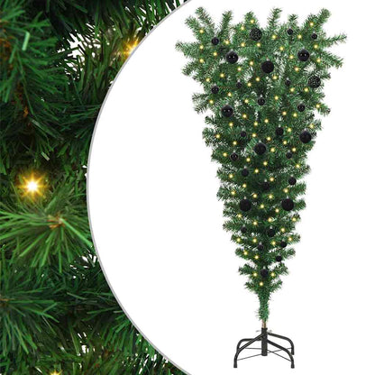 Opwaarts omgekeerde kunstkerstboom met ballenset Groen 150 cm