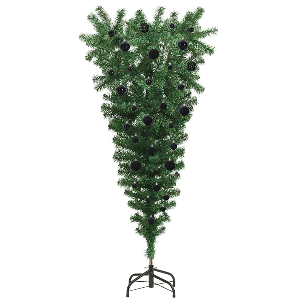 Opwaarts omgekeerde kunstkerstboom met ballenset Groen 150 cm