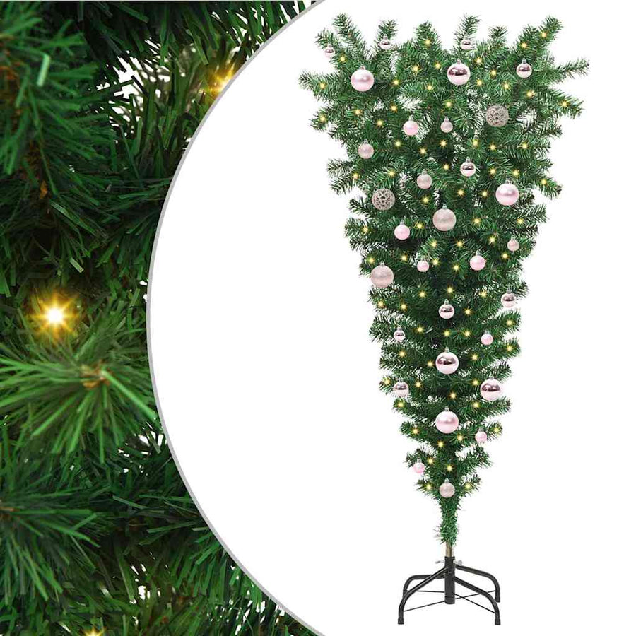 Ondersteboven Kunst Kerstboom Met Ballenset Groen 150 cm PVC