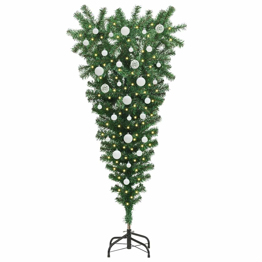 Ondersteboven Kunstkerstboom met Bals Set Groen 150 cm PVC
