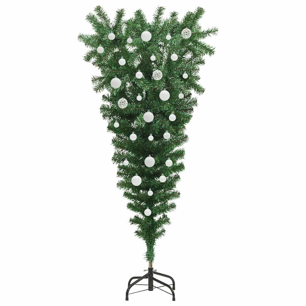 Ondersteboven Kunstkerstboom met Bals Set Groen 150 cm PVC