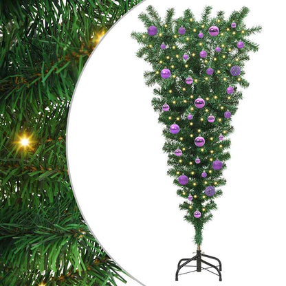 Ondersteboven Kunstkerstboom met Ballenset Groen 150 cm PVC