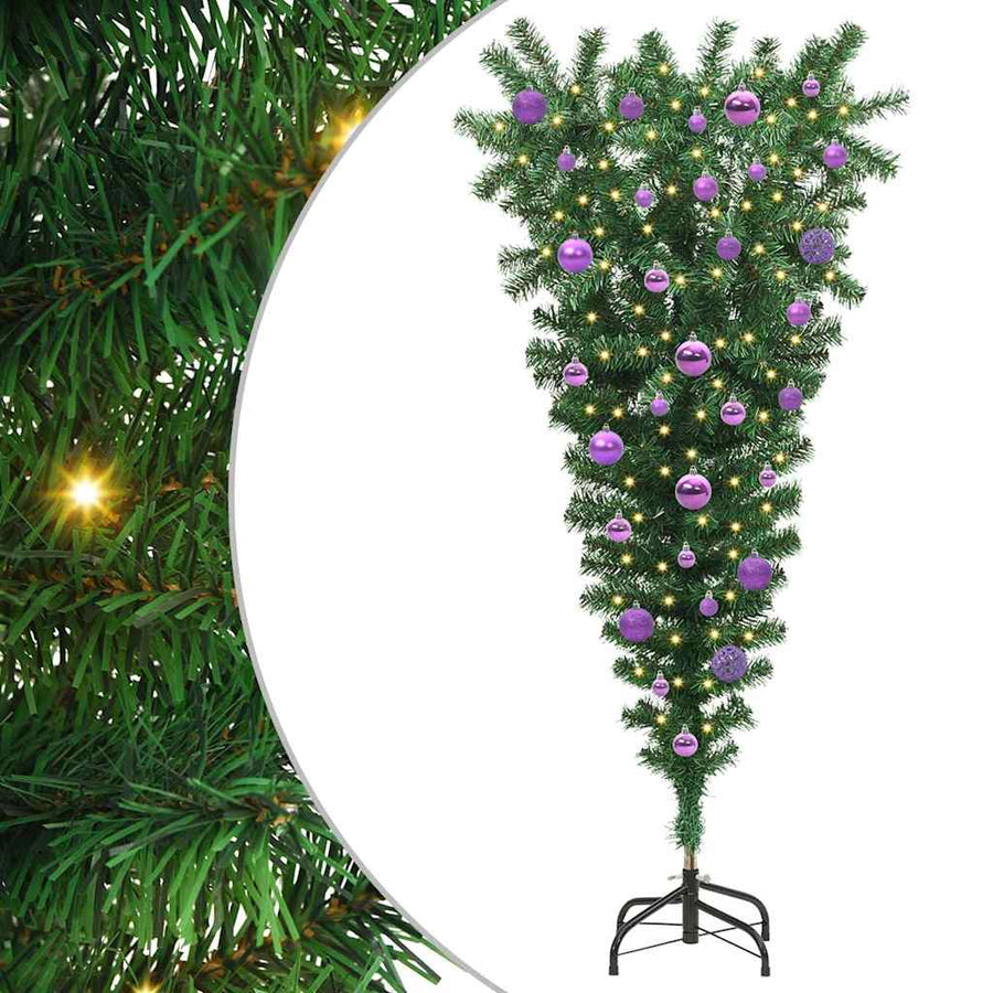 Ondersteboven Kunstkerstboom met Ballenset Groen 150 cm PVC