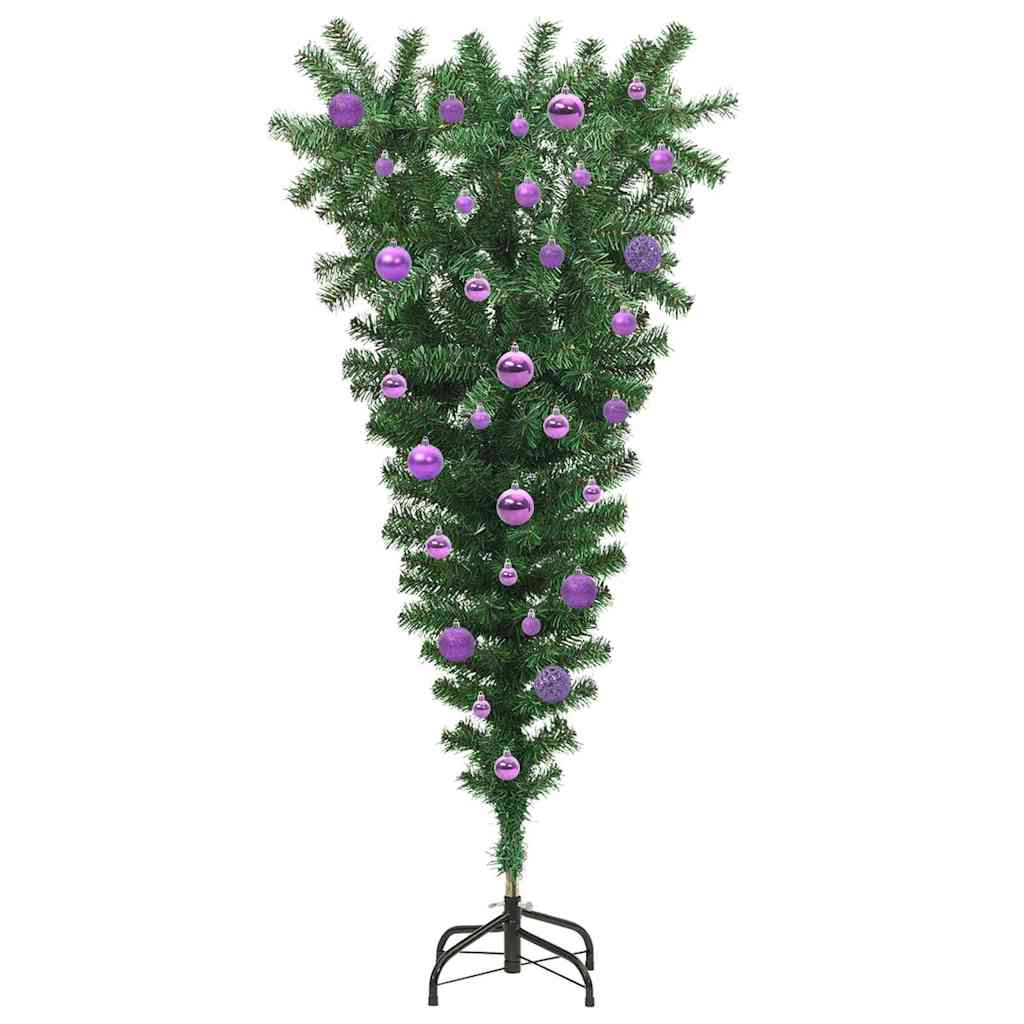 Ondersteboven Kunstkerstboom met Ballenset Groen 150 cm PVC