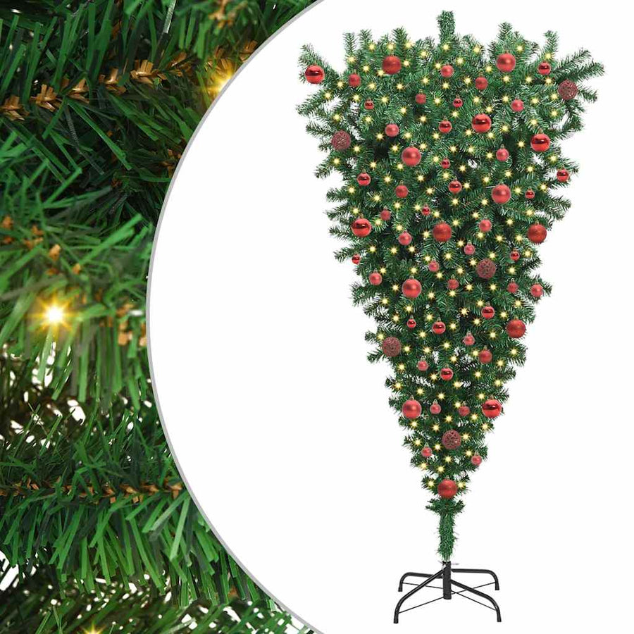 Understeboven Kunstkerstboom met Ballen Set Groen 180 cm PVC