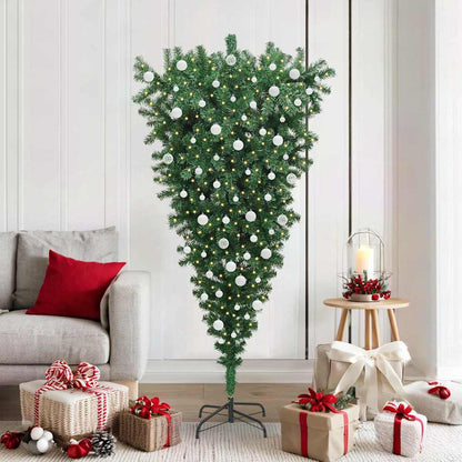 Ondersteboven kunst kerstboom met ballenset Groen 180 cm PVC