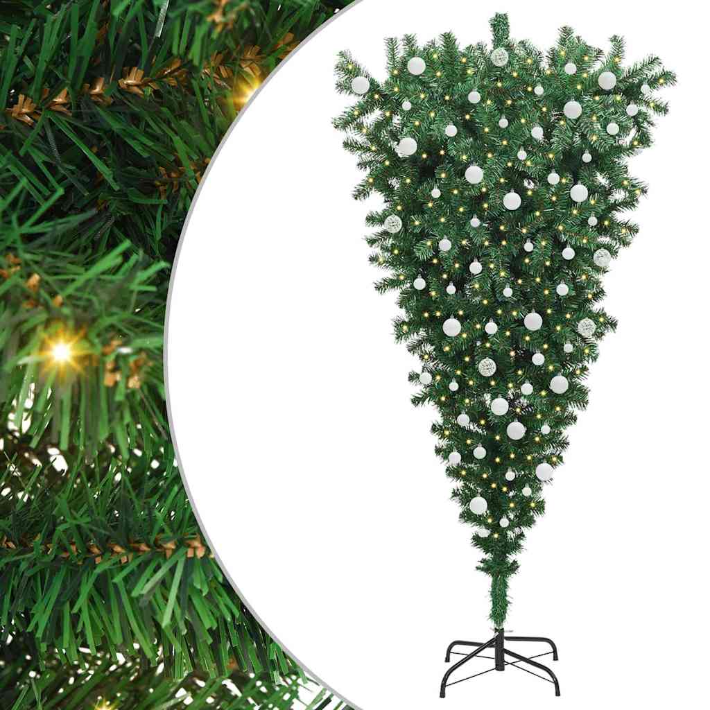 Ondersteboven kunst kerstboom met ballenset Groen 180 cm PVC
