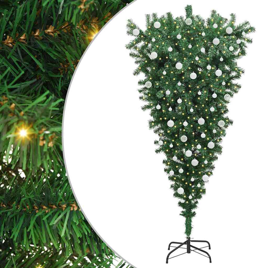 Ondersteboven kunst kerstboom met ballenset Groen 180 cm PVC
