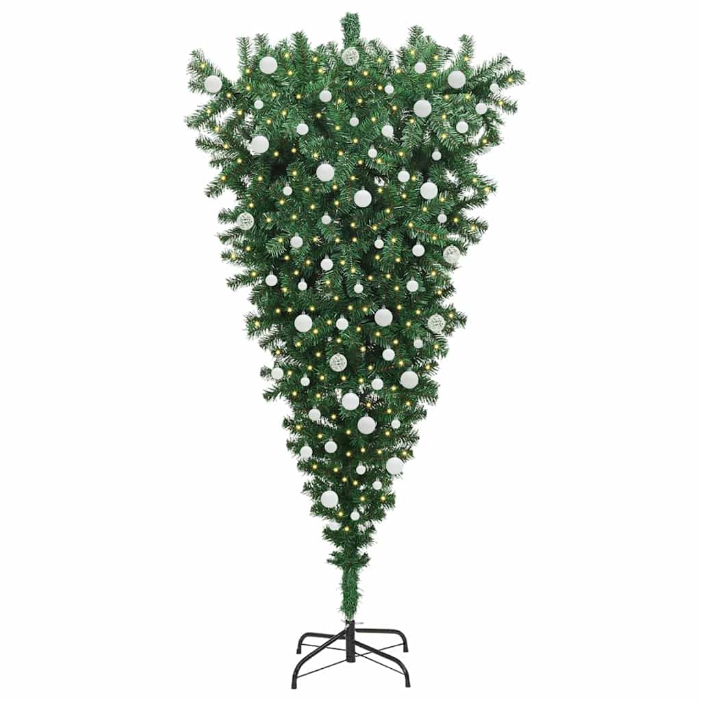 Ondersteboven kunst kerstboom met ballenset Groen 180 cm PVC