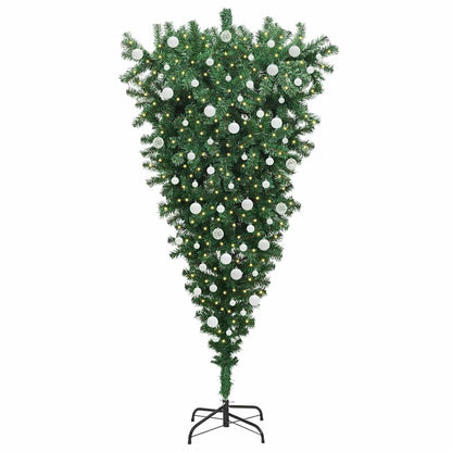 Ondersteboven kunst kerstboom met ballenset Groen 180 cm PVC