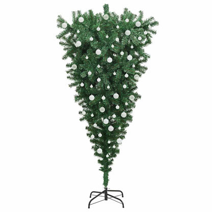 Ondersteboven kunst kerstboom met ballenset Groen 180 cm PVC