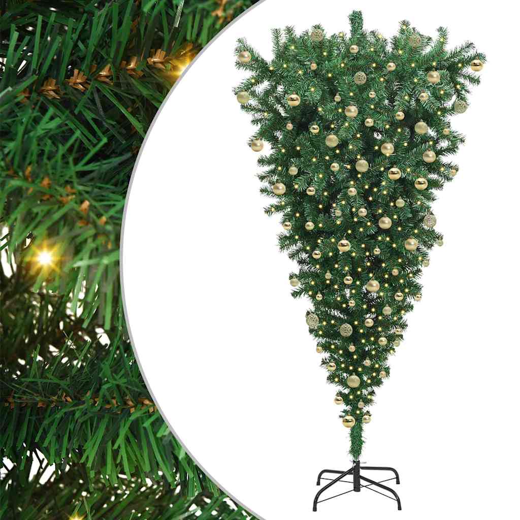 Ondersteboven Kunstkerstboom met Ballenset Groen 180 cm PVC