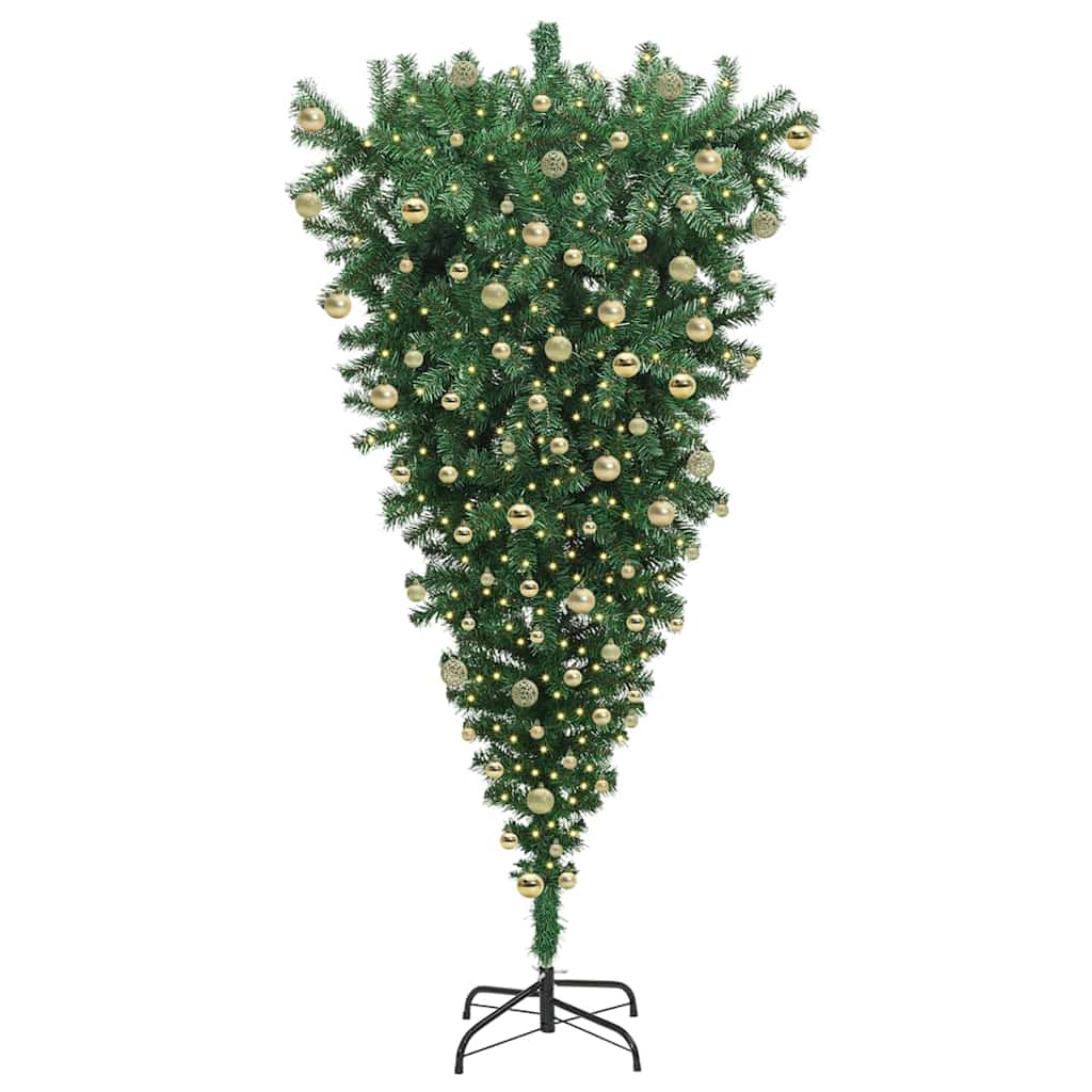Ondersteboven Kunstkerstboom met Ballenset Groen 180 cm PVC