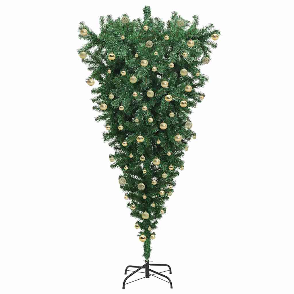 Ondersteboven Kunstkerstboom met Ballenset Groen 180 cm PVC