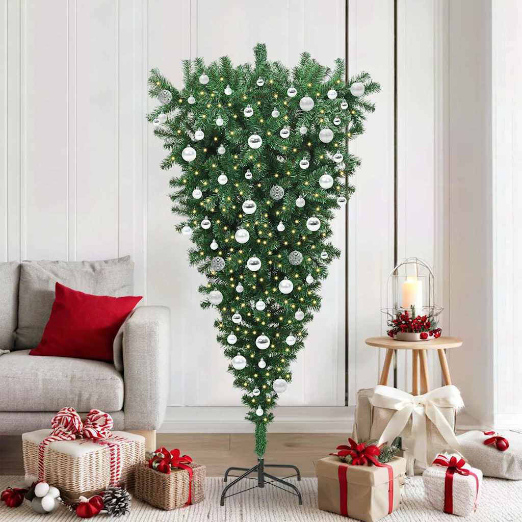 Opwaarts Kunstkerstboom met Bollen Set Groen 180 cm PVC