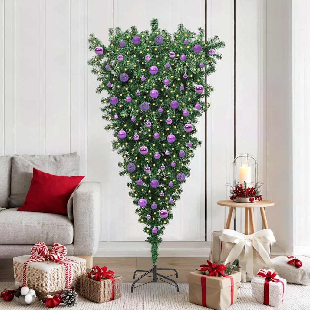 Zijwaarts kunstkerstboom met ballenset Groen 180 cm PVC