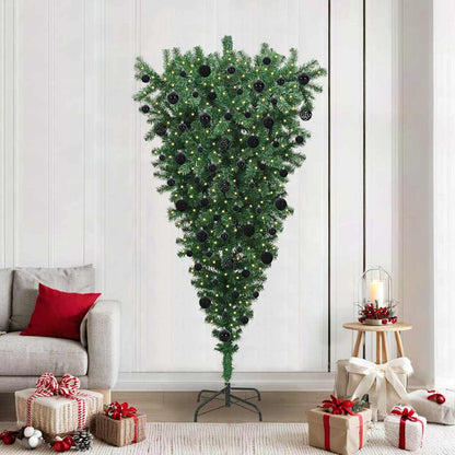 Ondersteboven Kunstkerstboom Met Ballenset Groen 210 Cm Pvc 210 x 110 cm