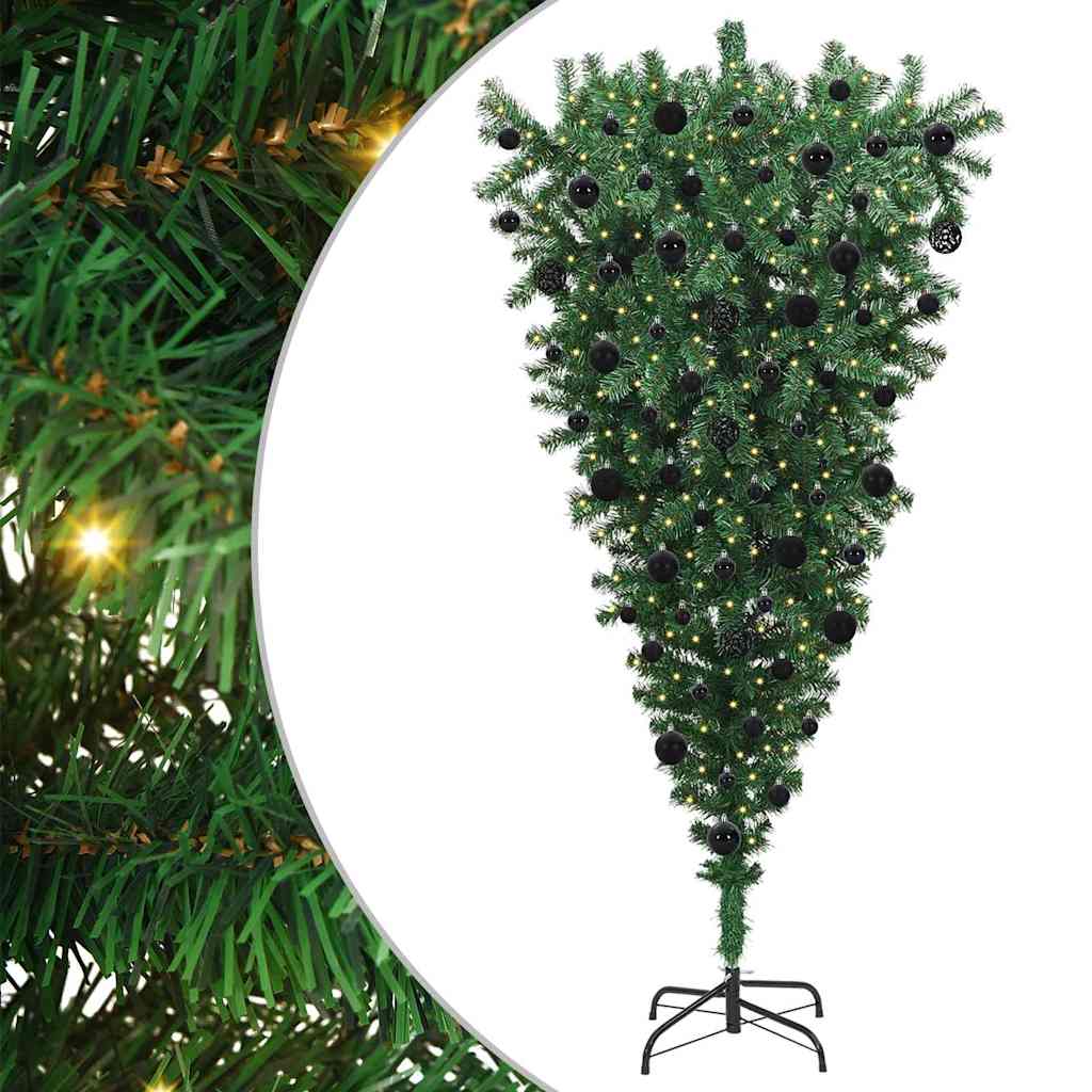 Ondersteboven Kunstkerstboom Met Ballenset Groen 210 Cm Pvc 210 x 110 cm