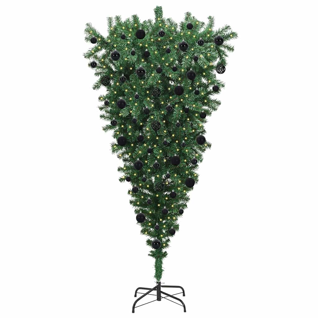 Ondersteboven Kunstkerstboom Met Ballenset Groen 210 Cm Pvc 210 x 110 cm