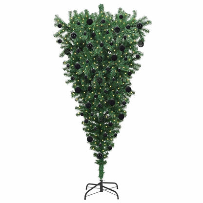 Ondersteboven Kunstkerstboom Met Ballenset Groen 210 Cm Pvc 210 x 110 cm