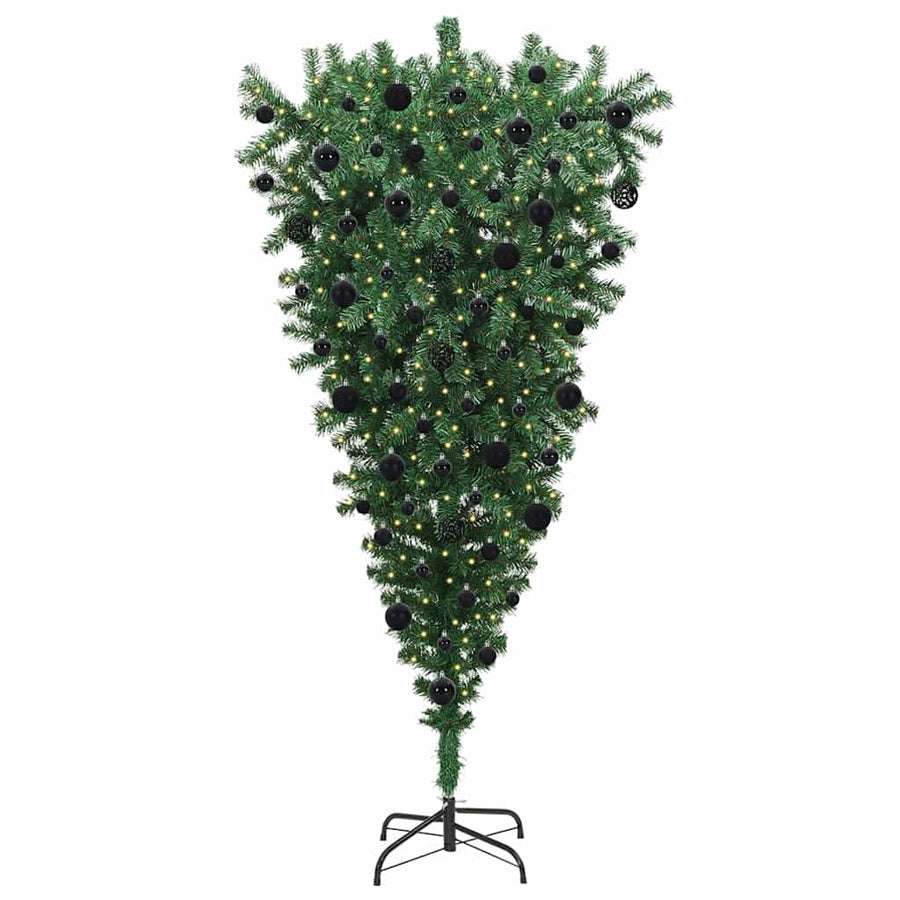 Ondersteboven Kunstkerstboom Met Ballenset Groen 210 Cm Pvc 210 x 110 cm