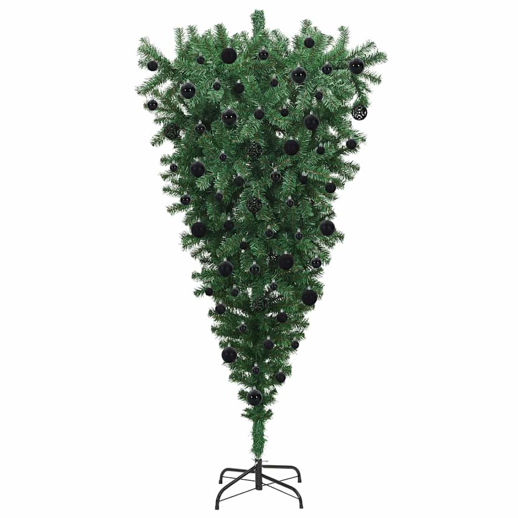 Ondersteboven Kunstkerstboom Met Ballenset Groen 210 Cm Pvc 210 x 110 cm